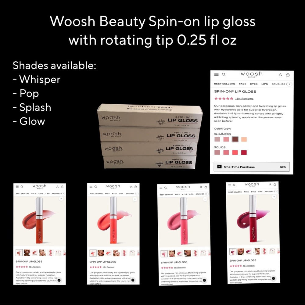 1 Woosh Beauty Spin-On Lip Gloss with rotating tip 0.25 fl oz